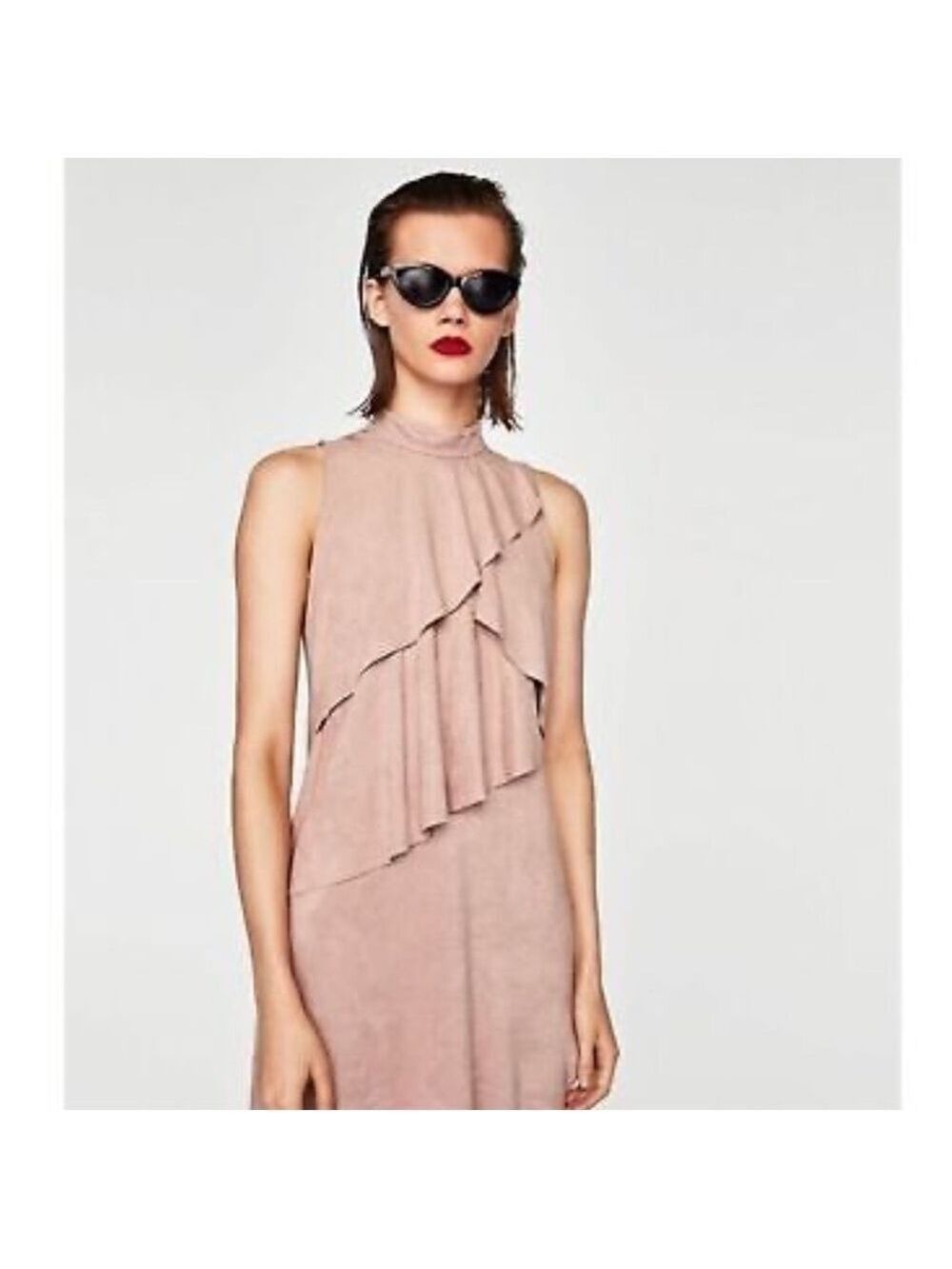 Zara Size Small Nude Faux Suede Drape Front Dress